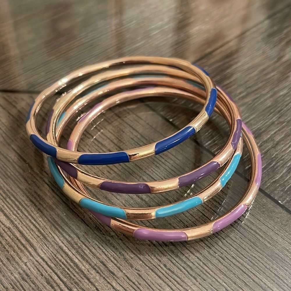 Vintage Brass and Enamel Bangles, Shades of Blue & Purple